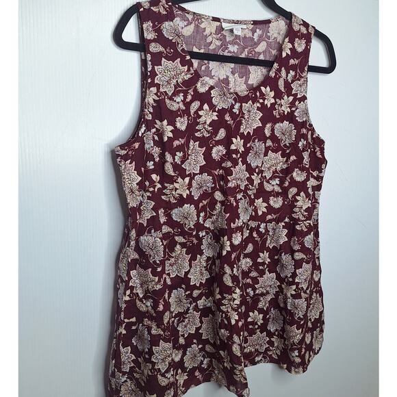 J. Jill Love Linen Sleeveless Top Medium Burgundy  Floral Tiered Boho Babydoll - Picture 6 of 9